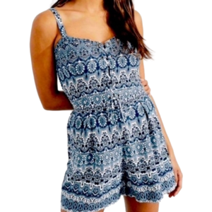 Hollister Blue & White Patterned Romper - Small